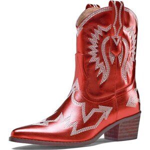 Cowboy Boots for Women Embroidered Metallic Ankle Western Cowgirl Boots Pointed